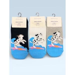 Zenana - Cute Dog Surfer Cartoon Ankle Socks - 3 Pack